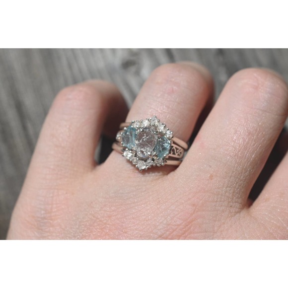Aquamarine engagement ring set, raw diamond ring, raw stone ring, altern… - Picture 2 of 4